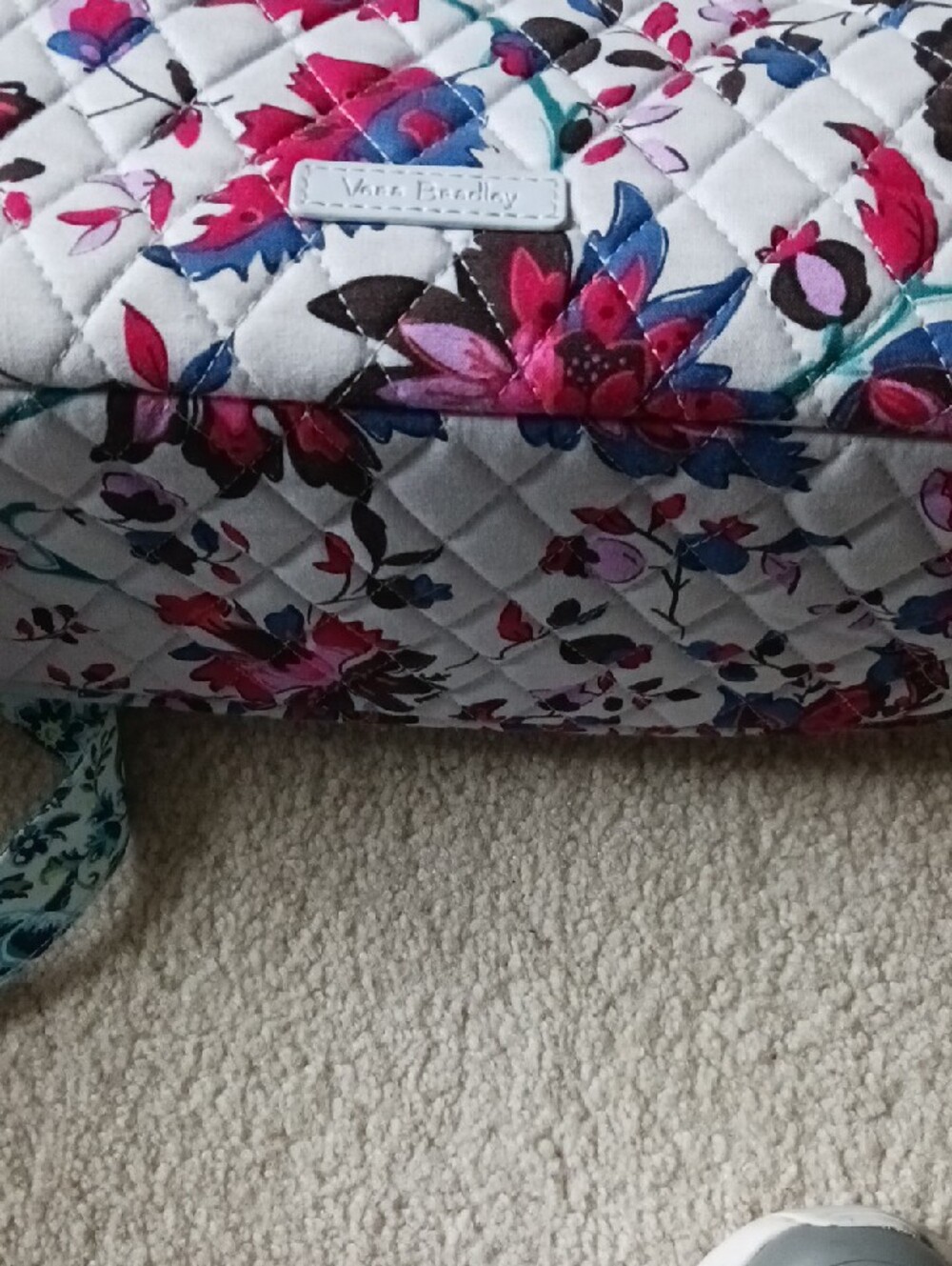 Vera Bradley White Quilted Floral Tote with Pink, Blue and Brown Accents - Picture 3 of 4